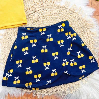  Conj. Regata Happy e Short Saia Cherrys - Mostarda e Marinho